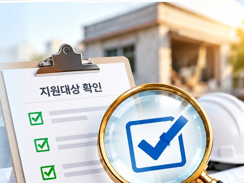 지원대상 확인 체크리스트와 돋보기, 철거 예정 점포 현장