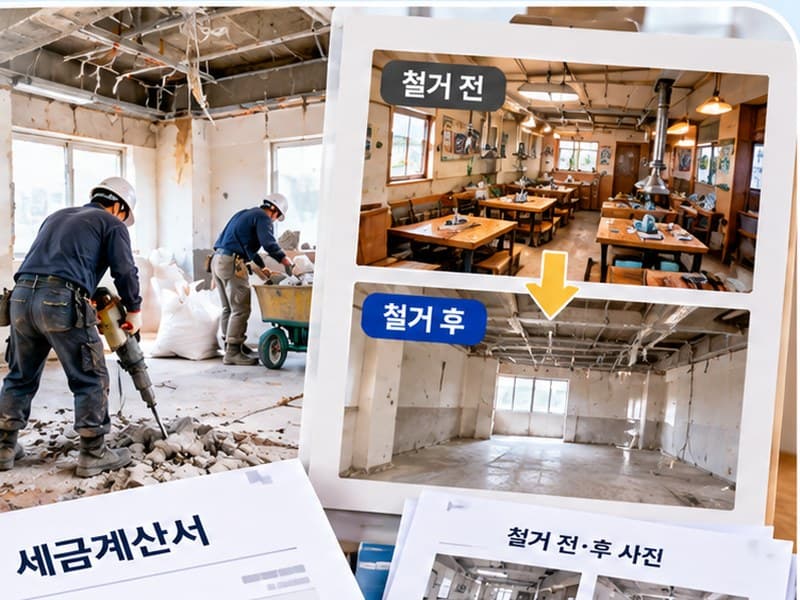 점포 철거 작업 현장과 철거 전·후 사진, 세금계산서 등 증빙자료